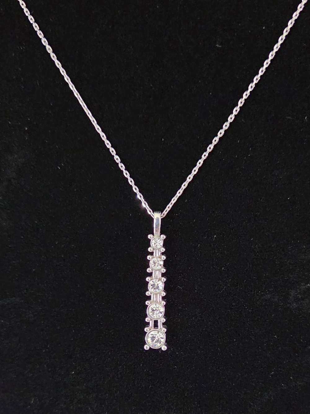Sterling Bar Pendant Necklace with Vertical CZ Accents - Silver - Picture 2 of 6